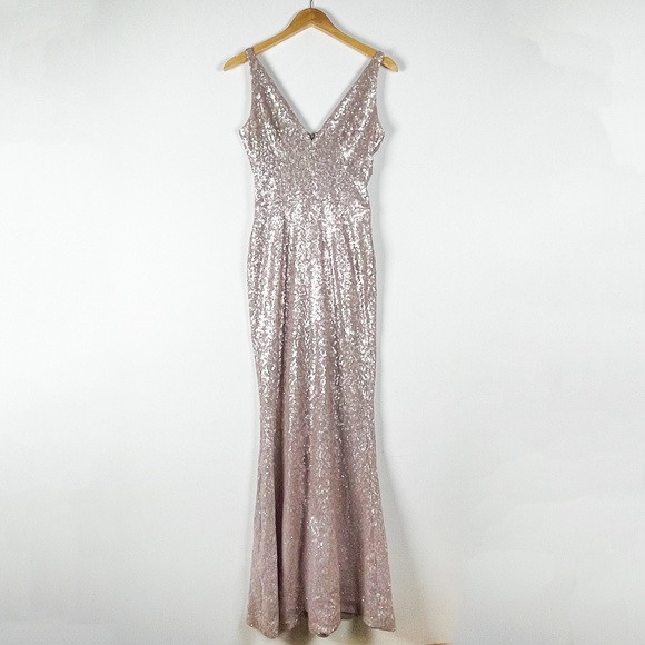 Dress the Population Dresses & Skirts - Dress The Population Harper Gold Sequin Sparkle Embellished Maxi Dress Gown M